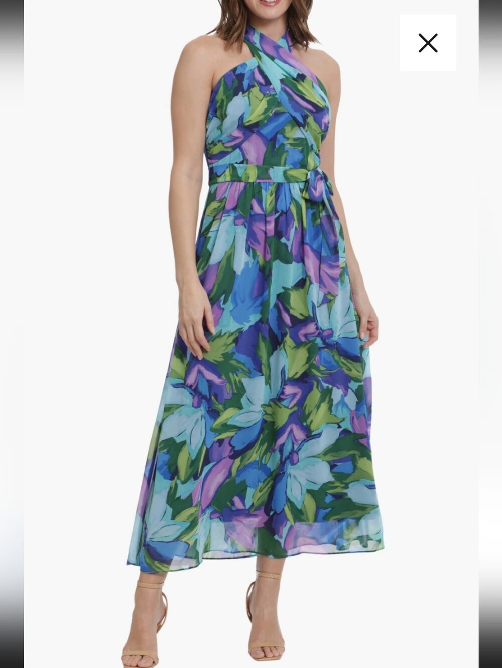 London Times NWT Size 16 Blue Green Floral Ruched Maxi Dress Wedding Guest